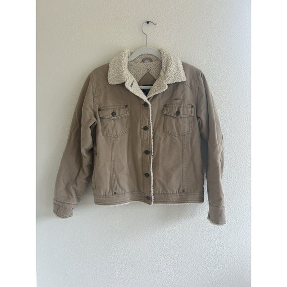 KAVU VTG 90’s Y2K Trucker Canvas Sherpa Lined Jacket Barn Coat Workwear Khaki S - Picture 1 of 10